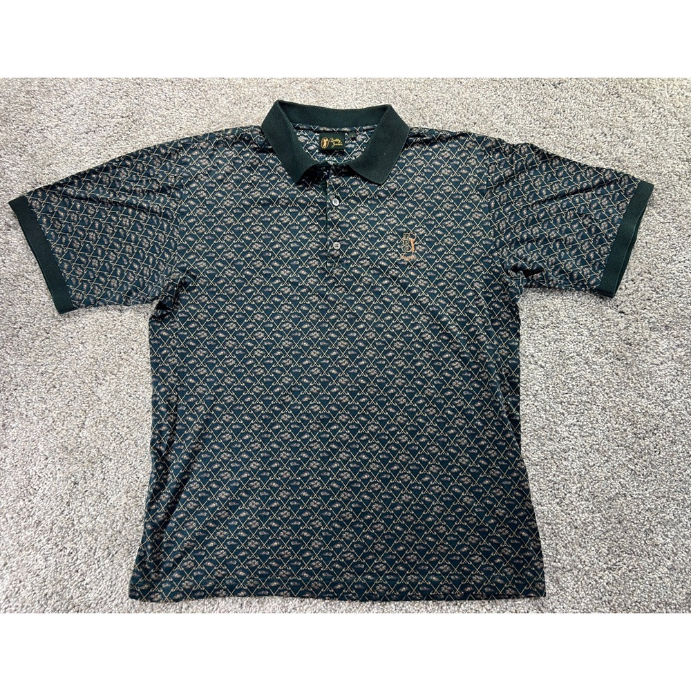 Vtg Bobby Jones Mens Golf Polo Green Cotton Made in Italy Large Course Logo